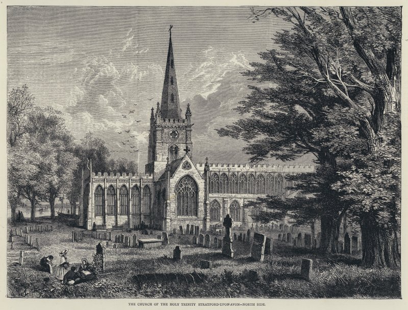 A Igreja da Santíssima Trindade, Stratford-upon-Avon, Lado Norte (gravura) de English School