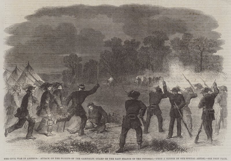 A Guerra Civil na América, Ataque às Estacas da Guarda Garibaldi na Ramo Leste da Potomac (gravura) de English School