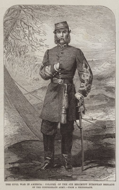 A Guerra Civil na América, Coronel do 4º Regimento da Brigada Europeia do Exército Confederado (gravura) de English School