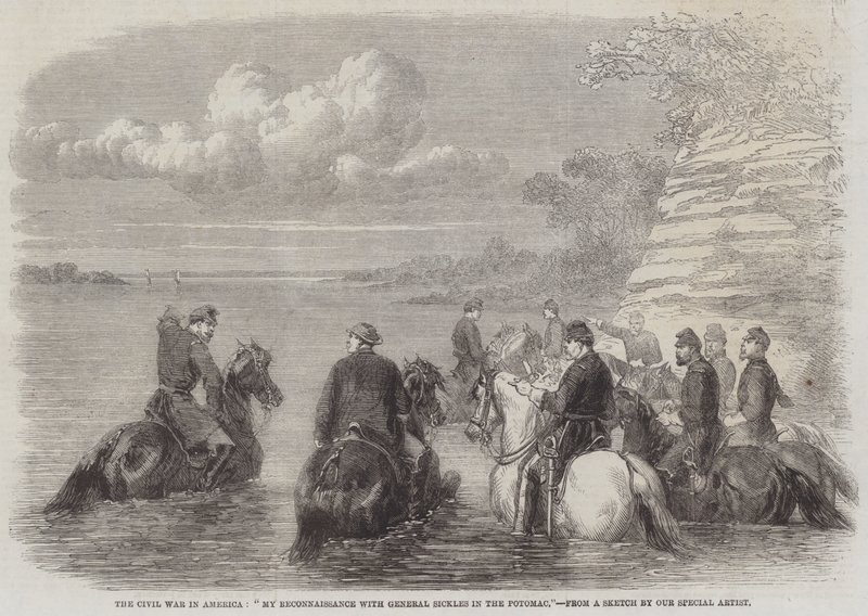 A Guerra Civil na América, "Meu Reconhecimento com o General Sickles no Potomac" (gravura) de English School