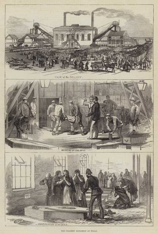 A Explosão de Colliery em Wigan (gravura) de English School