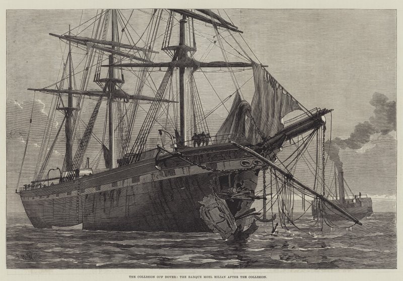 A Colisão fora de Dover, o Barque Moel Eilian após a Colisão (gravura) de English School