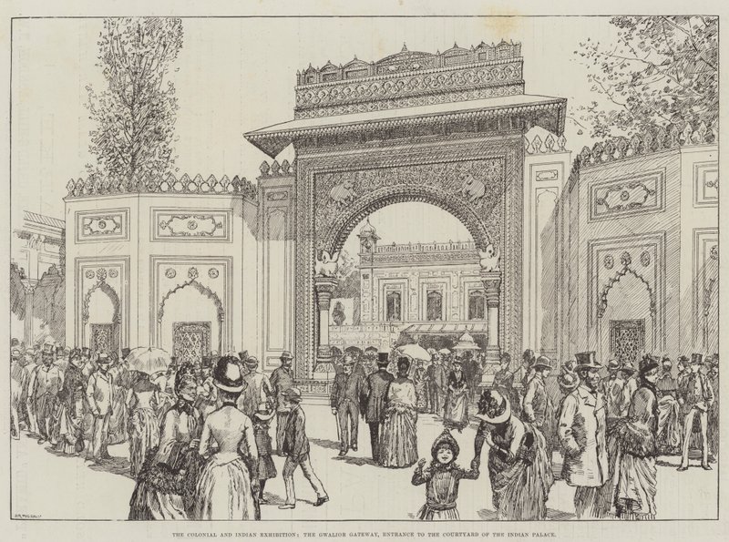 A Exposição Colonial e Indiana, o Portal Gwalior, Entrada do Pátio do Palácio Indiano (gravura) de English School