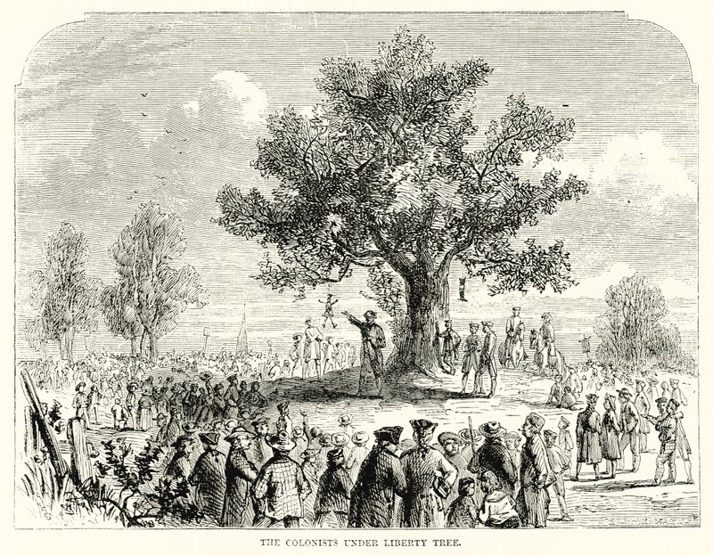Os Colonistas sob a Árvore da Liberdade (gravura) de English School