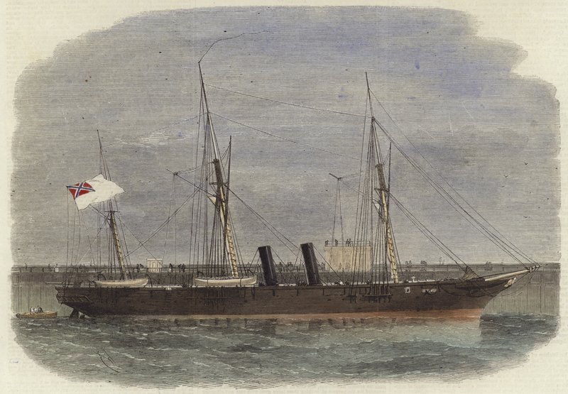 O navio de parafuso Confederacy Rappahannock deitado no cais de Calais de English School
