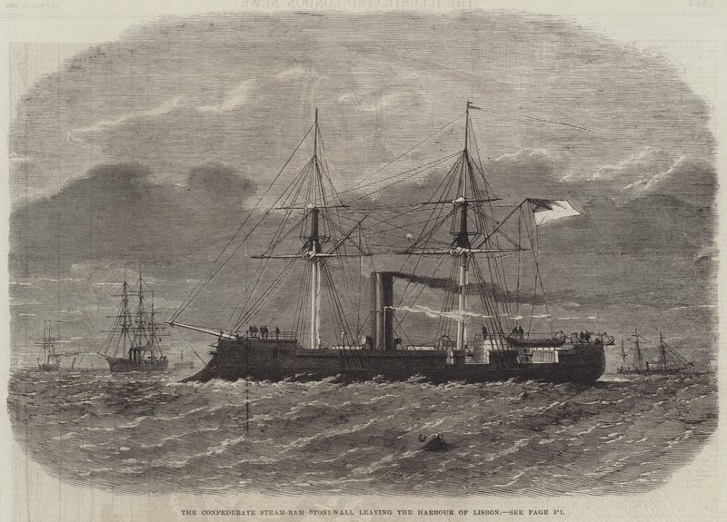 A Stonewall Confederate Steam-Ram Saindo do Porto de Lisboa (gravura) de English School