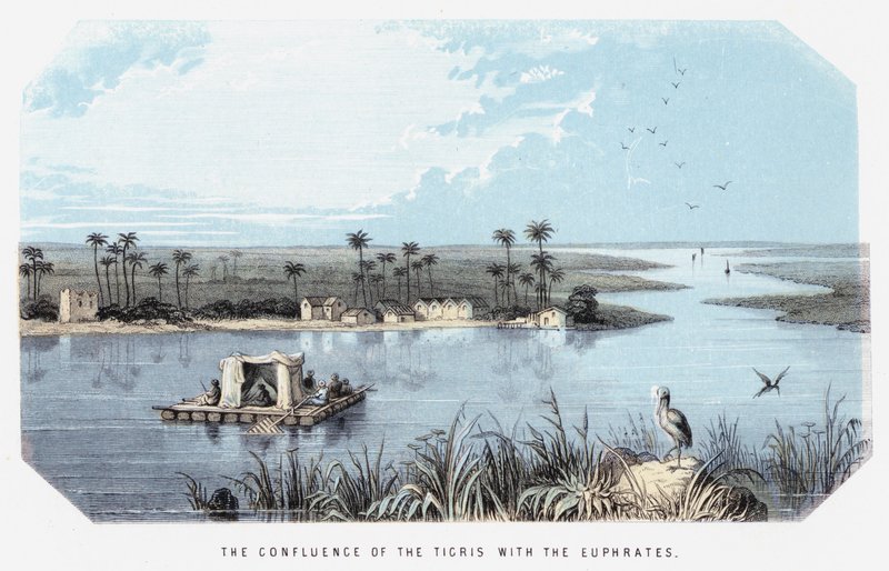 A Confluência do Tigre com o Eufrates (gravura colorida) de English School