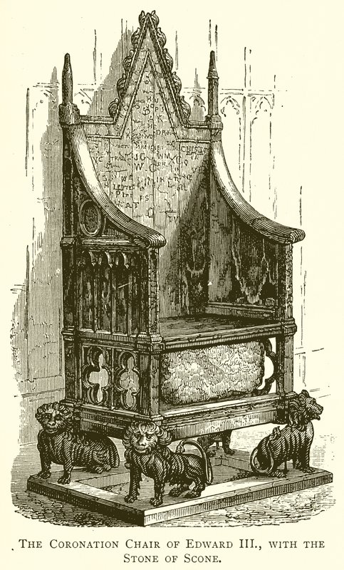 A cadeira de coroação de Edward III., Com a pedra de Scone de English School