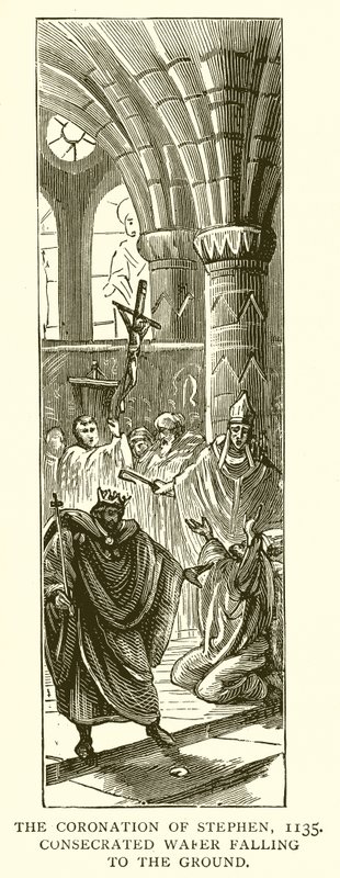 A Coroação de Estêvão, 1135. Bolacha Consagrada caindo no chão de English School