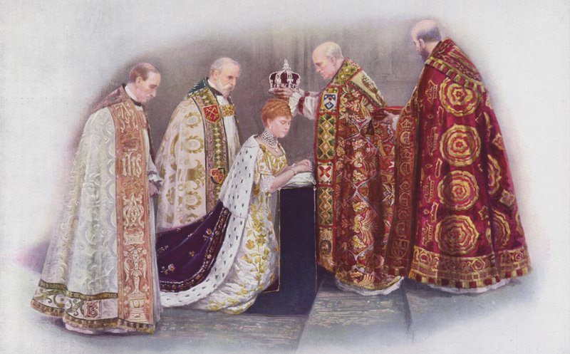 A coroação da rainha pelo arcebispo de Canterbury de English School