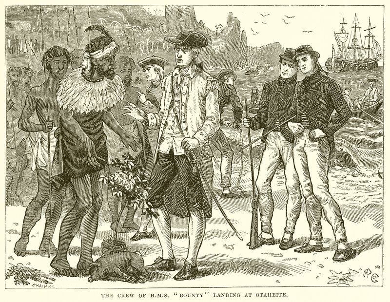A tripulação do HMS Bounty Landing at Otaheite de English School