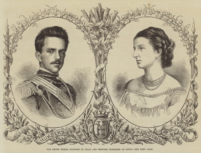O Príncipe Herdeiro Humbert da Itália e a Princesa Margarida de Sabóia (gravura) de English School