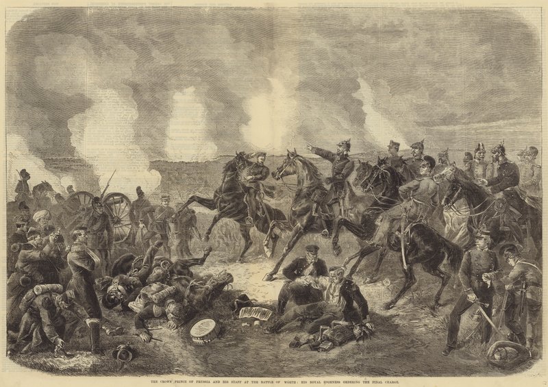 O Príncipe Herdeiro da Prússia e o seu bastão na Batalha do Valor, Sua Alteza Real ordenando a Carga Final (gravura) de English School