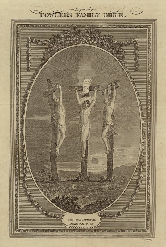 A Crucificação, João, Capítulo 19, Versículo 18 (gravura) de English School