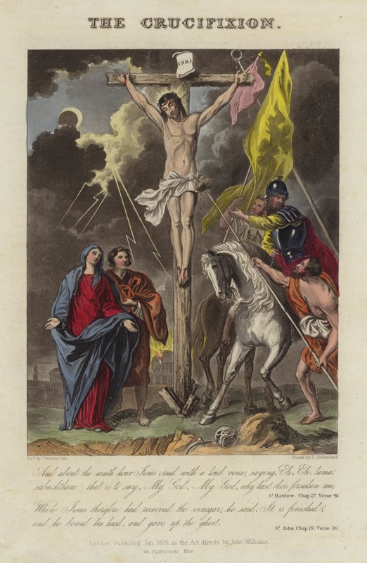 A Crucificação de Jesus Cristo (gravura colorida) de English School