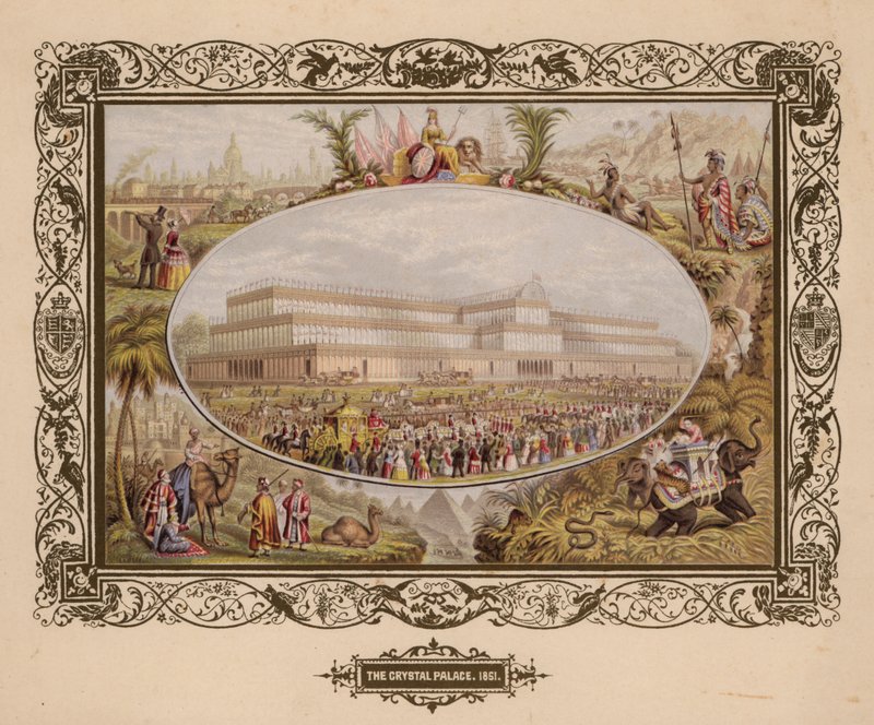 O Palácio de Cristal, 1851, a Grande Exposição, Hyde Park, Londres. de English School