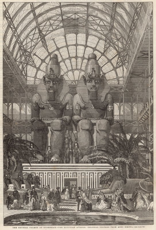 O Palácio de Cristal em Sydenham; A Avenida Egípcia, figuras colossais do Aboo Simbel de English School