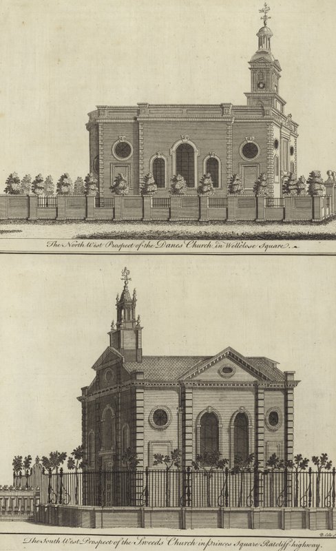 A, dinamarqueses, igreja, em, Wellclose, quadrado, e, a, suecos, igreja, em, príncipes, quadrado, Ratcliff, rodovia, londres de English School