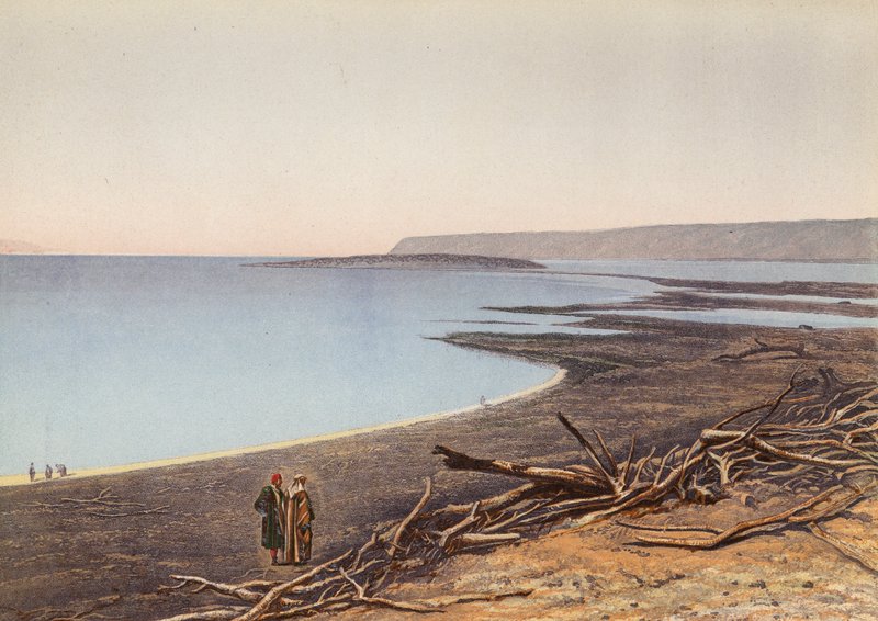 O Mar Morto, a partir da margem norte, Génesis XIII IO II_XIX, 24 25 (litografia a cores) de English School