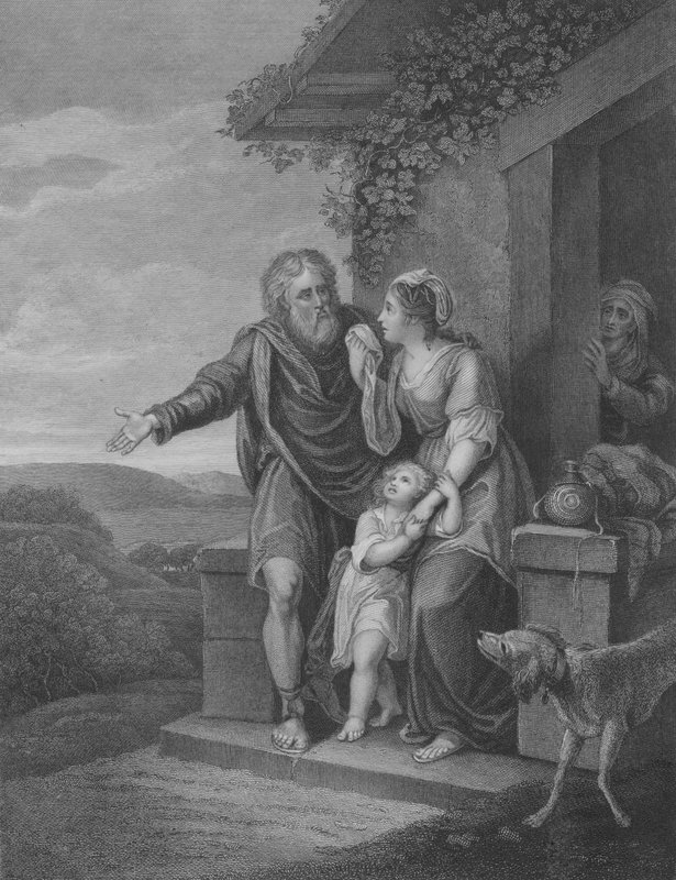 A partida de Agar, Génesis 21, versículos 9-15 (gravura) de English School