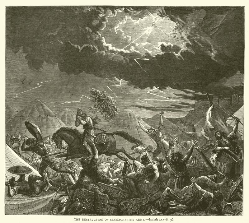 A Destruição do Exército de Sennacheribe, Isaías, xxxvii, 36 (gravura) de English School