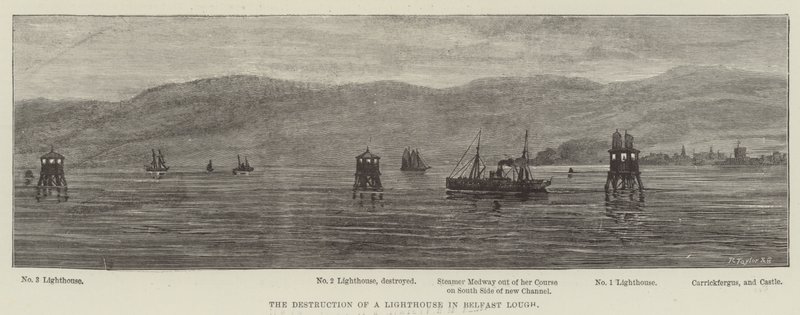 A Destruição de um Farol em Belfast Lough (gravura) de English School