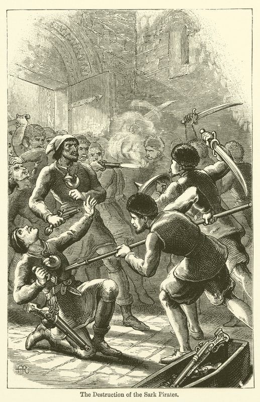 A Destruição dos Sark Pirates (gravura) de English School