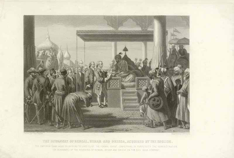 O Dewannee de Bengala, Bihar e Orissa concede pelo inglês, a Índia, 1765 de English School
