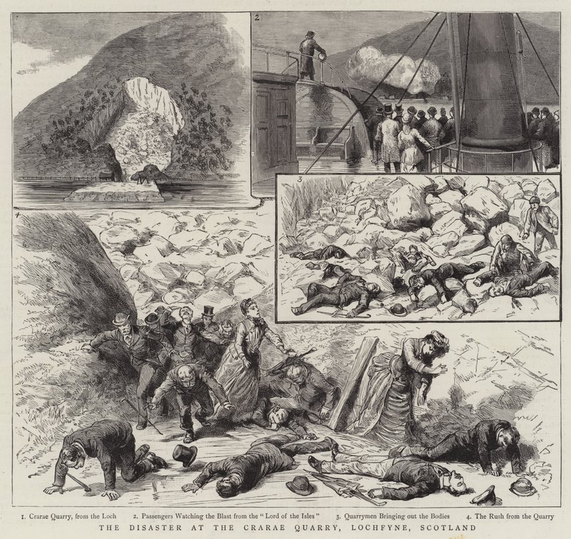 The Disaster at the Crarae Quarry, Lochfyne, Escócia (gravura) de English School