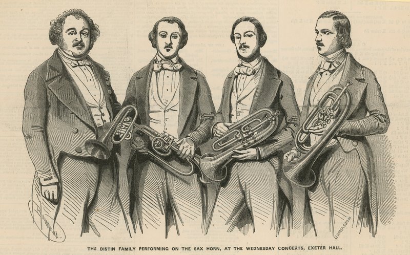 A família Distin se apresentando no saxofone nos concertos de quarta-feira, Exeter Hall de English School