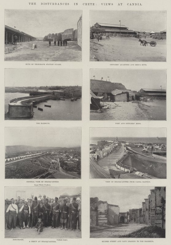 As perturbações em Creta, Vistas em Candia (gravura) de English School