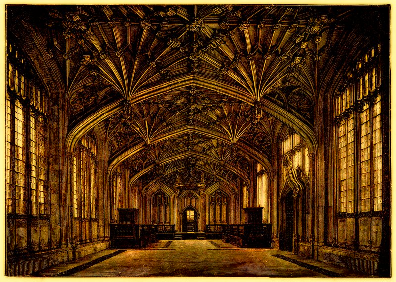 The Divinity School, Oxford: construída entre 1445 e 1454, ilustração de A Students History of England, de Samuel R. Gardiner, publicada em 1902 (imagem digitalmente aprimorada) de English School
