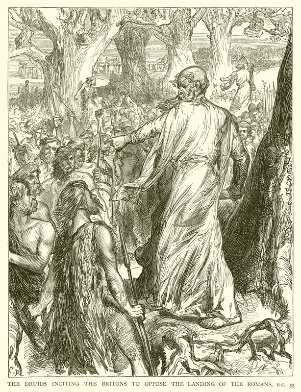 Os druidas incitando os bretões a se oporem ao desembarque dos romanos, BC 55 de English School