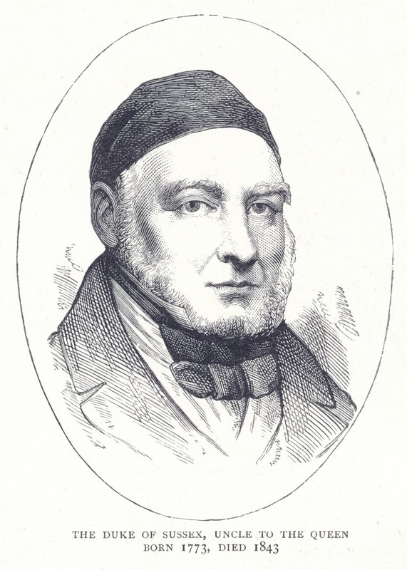 O duque de Sussex, tio da rainha nascido em 1773, morreu em 1843 de English School