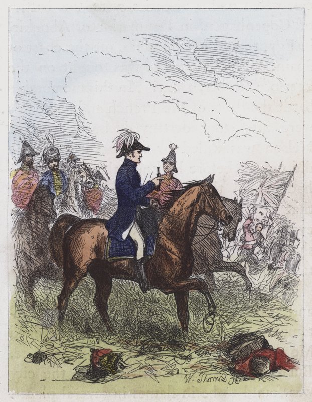 O Duque de Wellington em Waterloo (gravura colorida) de English School