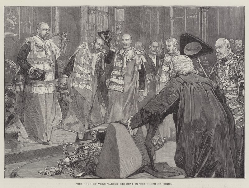 O Duque de York tomando seu assento na Câmara dos Lordes (gravura) de English School