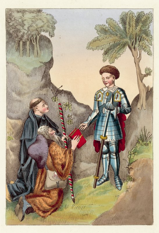 The Earl of Salisbury and John Lydgate (gravura colorida) de English School