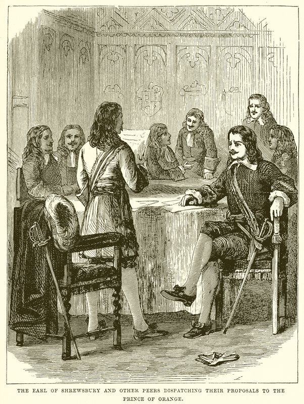 O Conde de Shrewsbury e outros Pares despachando suas Propostas para o Príncipe de Orange de English School