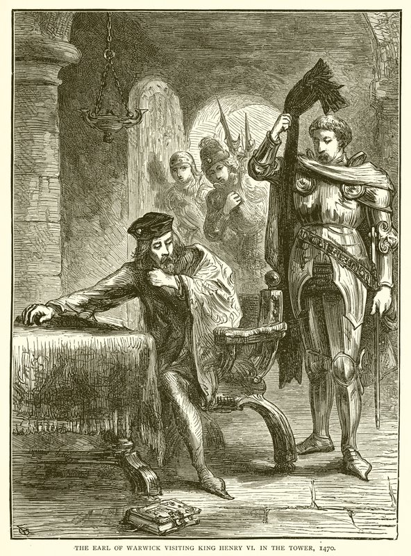 O Conde de Warwick visitando o rei Henrique VI na Torre, 1470 de English School