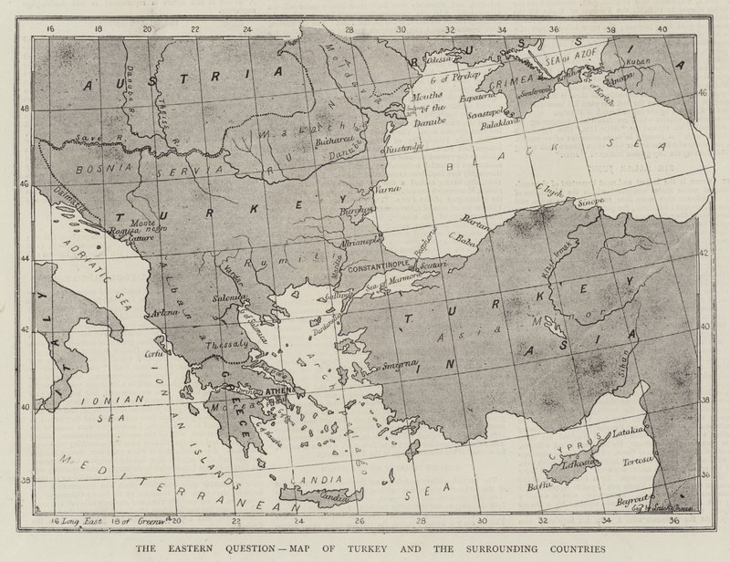 A Questão Oriental, Mapa da Turquia e dos Países Vizinhos (gravura) de English School