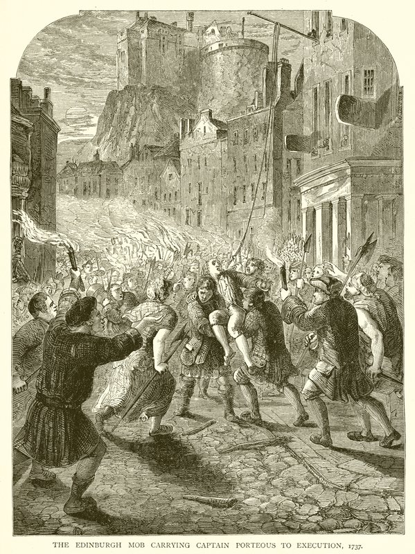 A multidão de Edimburgo que leva o capitão Porteous à execução, 1737 de English School