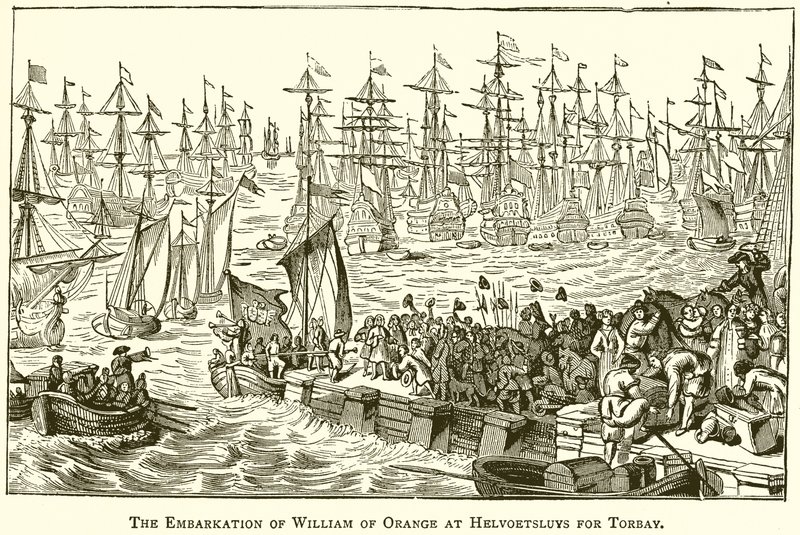 O embarque de William de Orange em Helvoetsluys para Torbay de English School