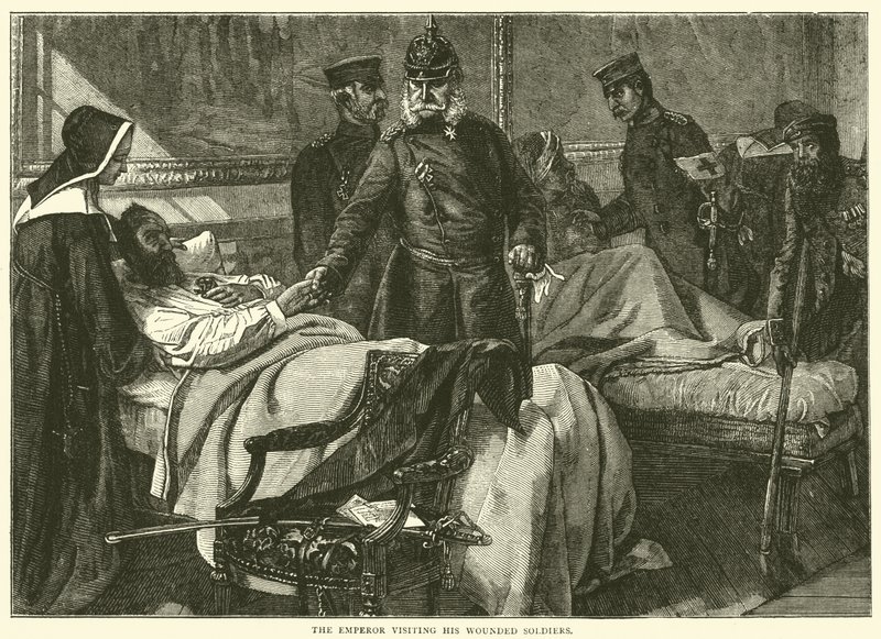 O Imperador visitando seus soldados feridos, maio de 1871 de English School