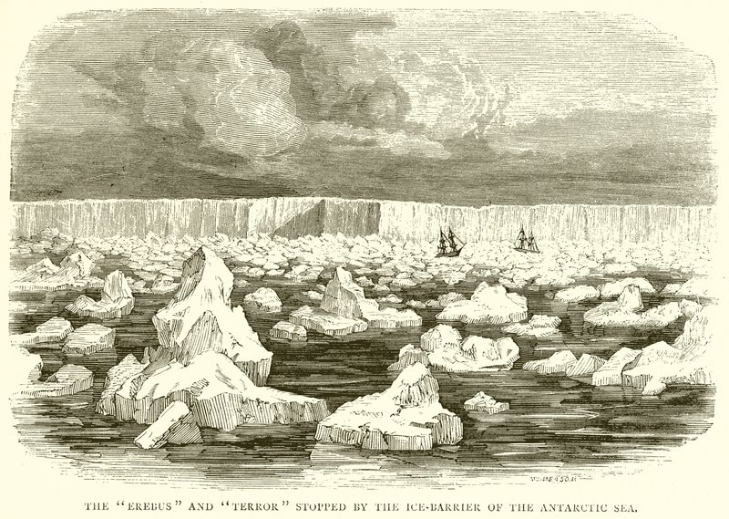 O Erebus e o Terror pararam na Barreira de Gelo do Mar Antártico de English School