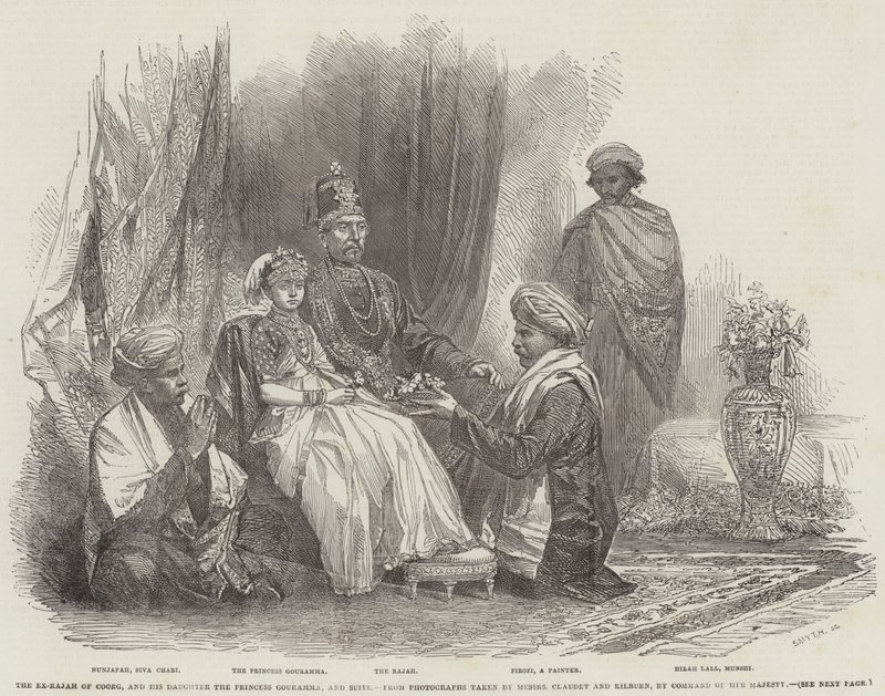 O Ex-Rajah de Coorg, e sua Filha, a Princesa Gouramma, e Suite (gravura) de English School