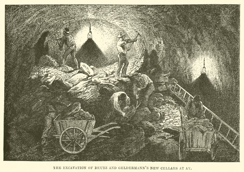 A escavação das novas caves de Deutz e Geldermann em Ay (gravura) de English School