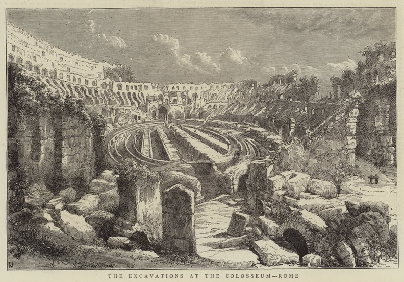 As Escavações no Coliseu, Roma (gravura) de English School