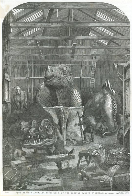 A sala do modelo Extinct Animals, no Crystal Palace, Sydenham de English School