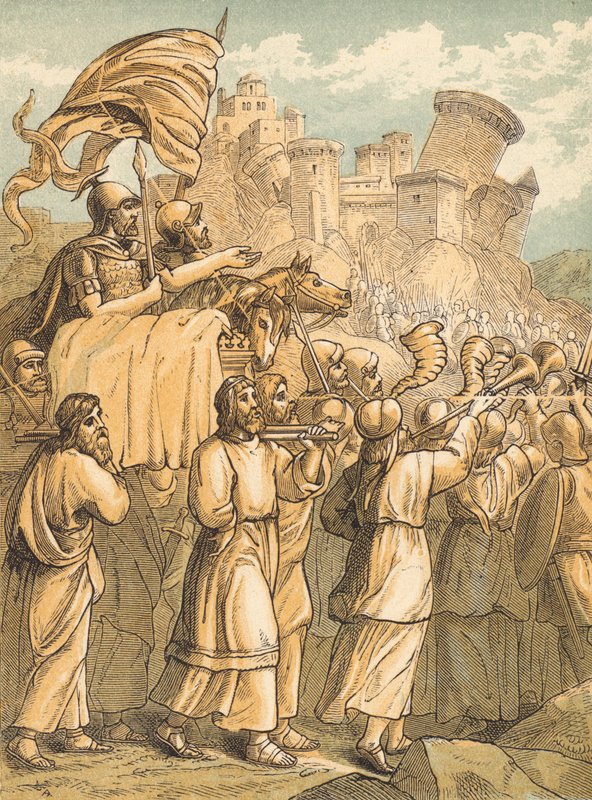 A Queda de Jericó (gravura colorida) de English School