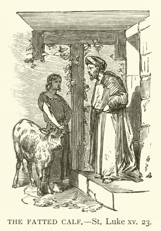 The Fatted Calf, St Luke, xv, 23 (gravura) de English School